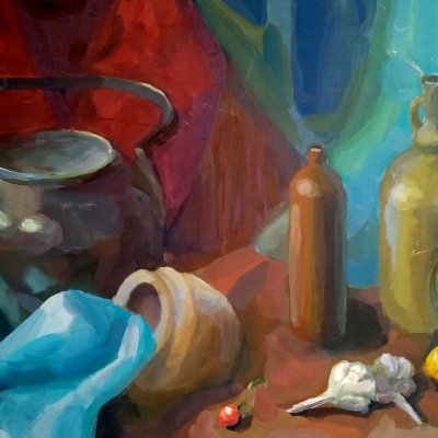 Still life with black kettle