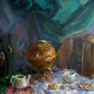 Still life with samovar and drying