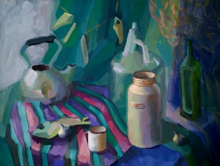Green and blue still life