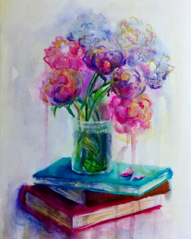 Peonies on the book