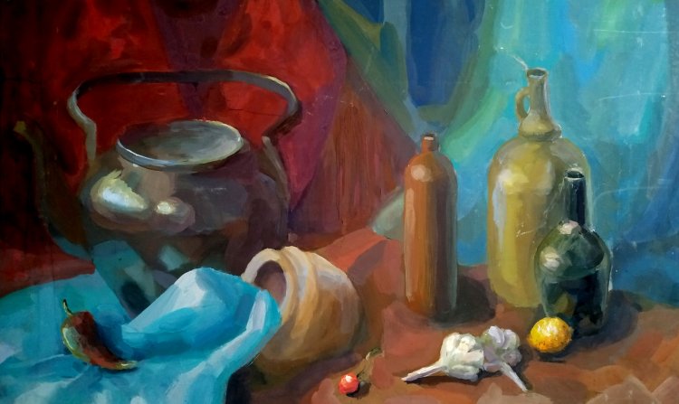Still life with black kettle