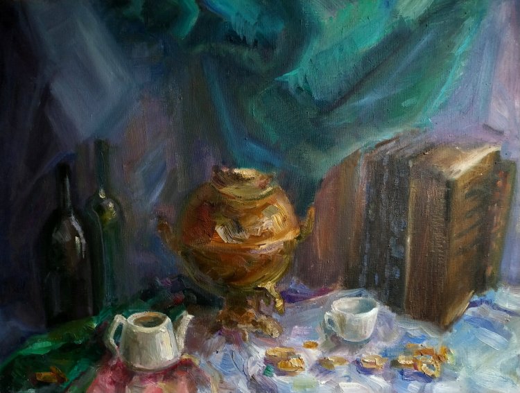 Still life with samovar and drying
