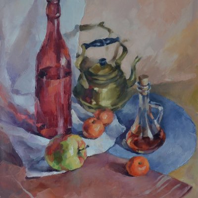 Still life with a red bottle
