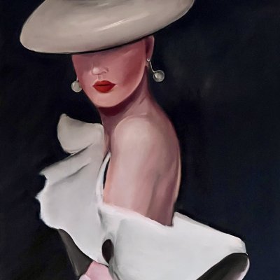 The lady in the white hat
