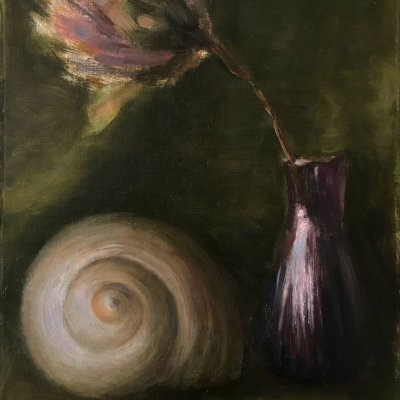 Shell with glass vase