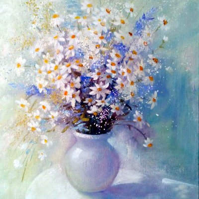Still life with chamomile and lavender