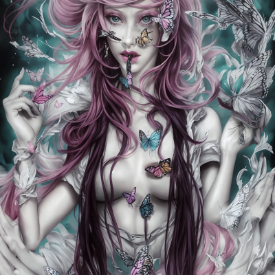 Pink witch with butterflies