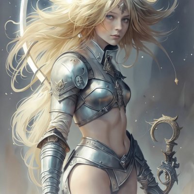 White warrior woman in silver armor