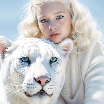 Young albino girl with albino pantera