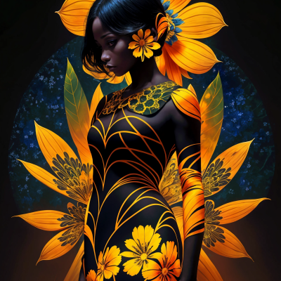 Young black woman with big flowers