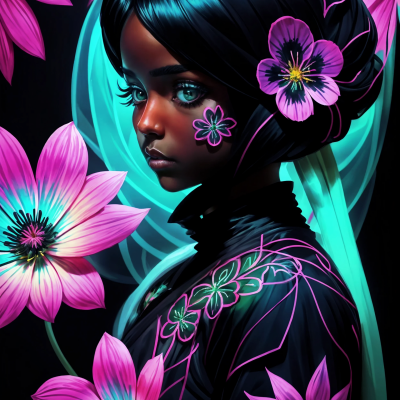 Young black woman with pink flowers