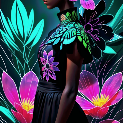 Black woman in neon flowers