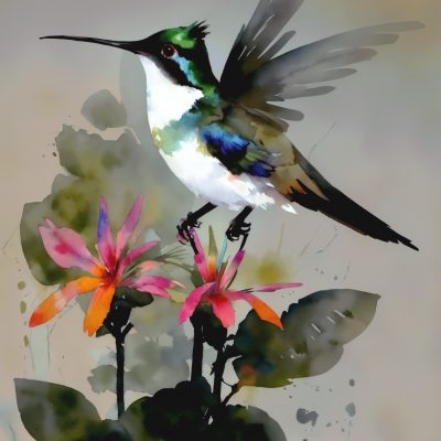 Hummingbirds on flowers