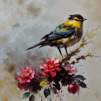 Птичка в цветах