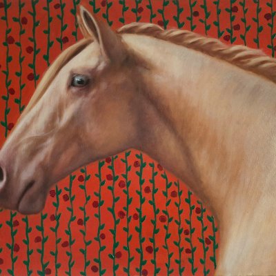 "White horse and roses"