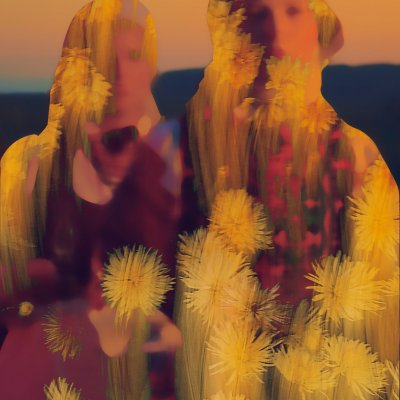 Two women in the field at sunset 2