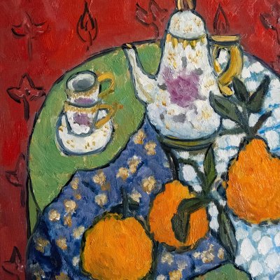 Coffee service with tangerines