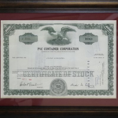 Ценная бумага США PVC CONTAINER CORPORATION 1969