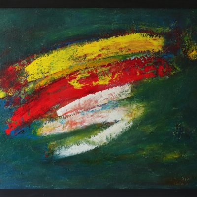 Oil painting Red White Yellow in frame 75Х80