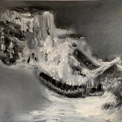 Large black and white oil painting exhibition