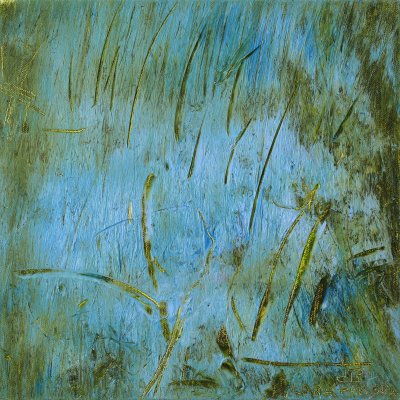 Abstract Square Oil Painting on Canvas Grass Green Blue