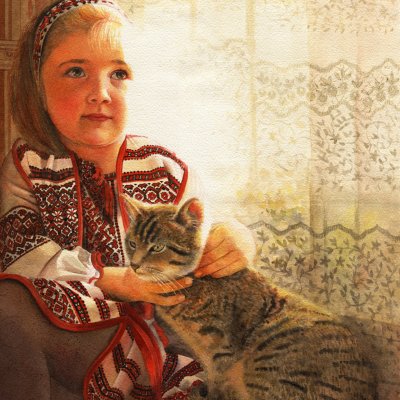 Girl with a striped cat