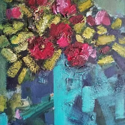 Flowers on turquoise