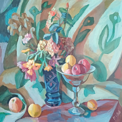 Still life with flowers and apples