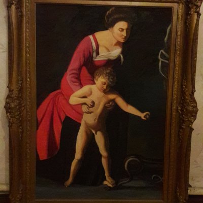 Caravaggio, Madonna with snake, 72x103 inside, 125x95 large frame