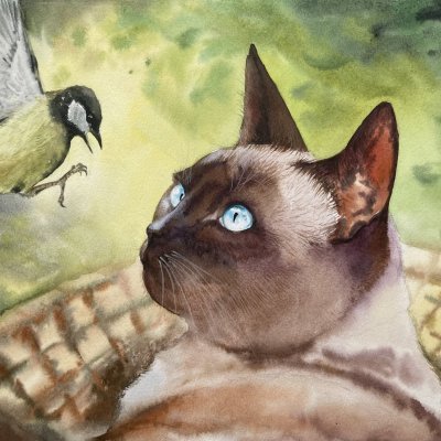 Cat and tit