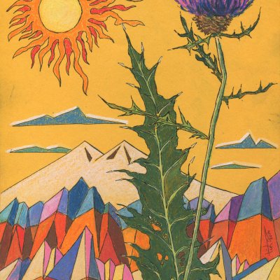 Thistle, Mount Elbrus and the Sun