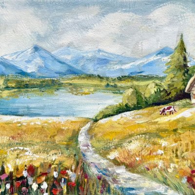 Коровка на залитом солнцем лугу