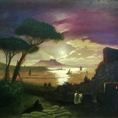 Неаполитанский залив в лунную ночь (свободная копия работы И.К. Айвазовского)