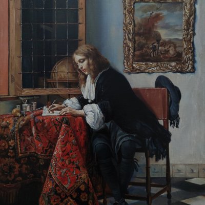 A copy of Gabriel Metsu's painting “A Man Writing a Letter”