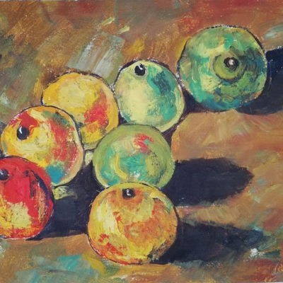 Still life with lime and apples