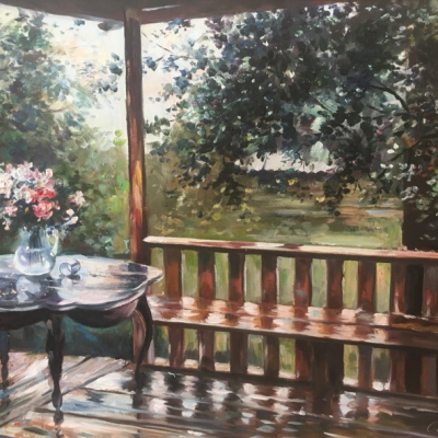 “After rain, wet terrace” copy of Gerasimov's painting by Alexander Mikhailovich