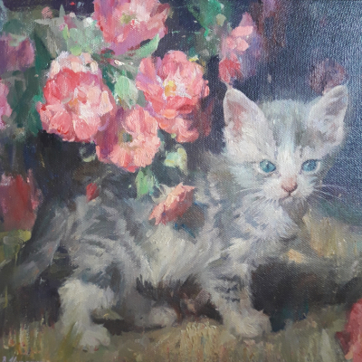 Kitten and Roses