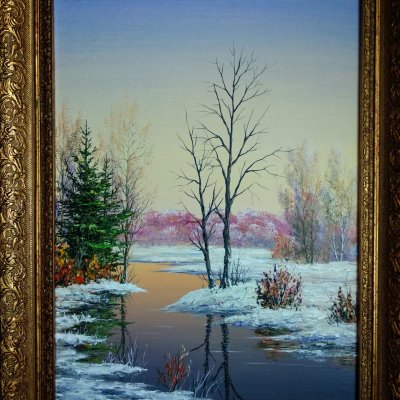 Oil painting “March evening” evening