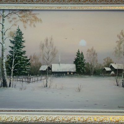 Oil painting “In winter on a farm”