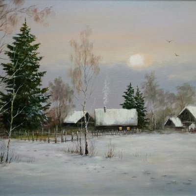 Oil painting “Winter evening”
