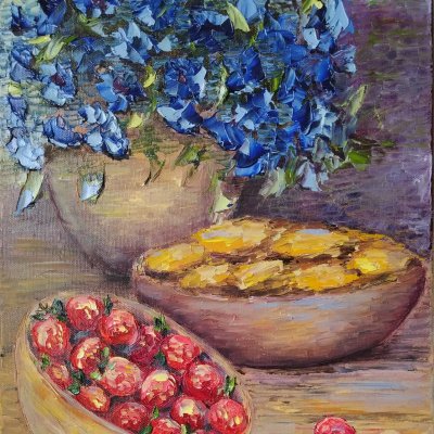 Натюрморт с клубникой и драниками