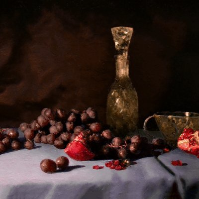 Still life with pomegranate and grapes
