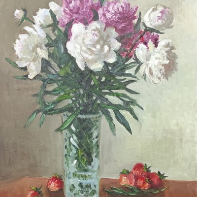 Peonies and strawberries