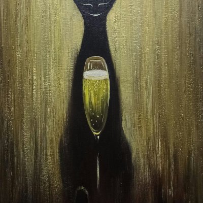 Cat and champagne