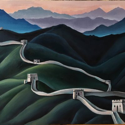 Great Wall of China in the style of Nicholas Roerich