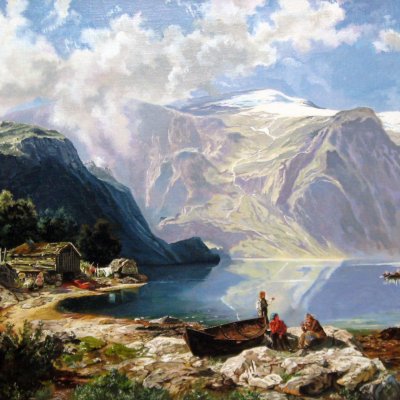 Sunny day on Norwegian fjord