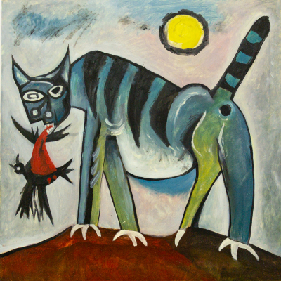 Painting (free copy) by Pablo Picasso - Cat and crow