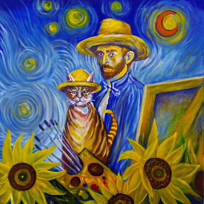 Vincent van Gogh with his favorite cat (improvisation)