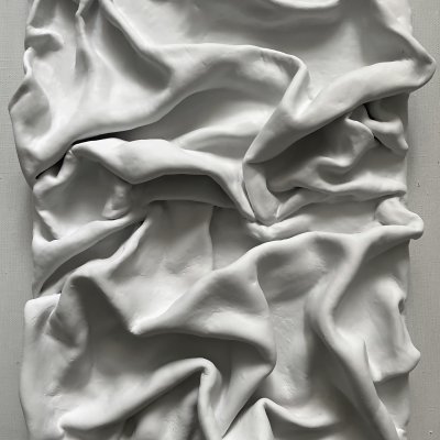 3D three-dimensional sculptural panel frozen fabric drapery minimalism