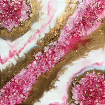 Geode pink epoxy painting (stone slice)